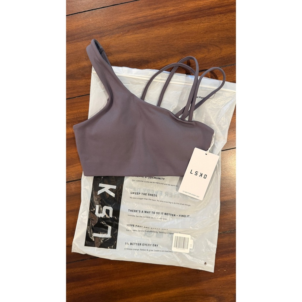 LSKD Galvanise Sports Bra 2.0 Dark Storm XS Asymmetric‎ Strappy NEW NWT